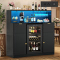 Gyfimoie Wine Bar Cabinet with Fridge Space Fluted Black 47in