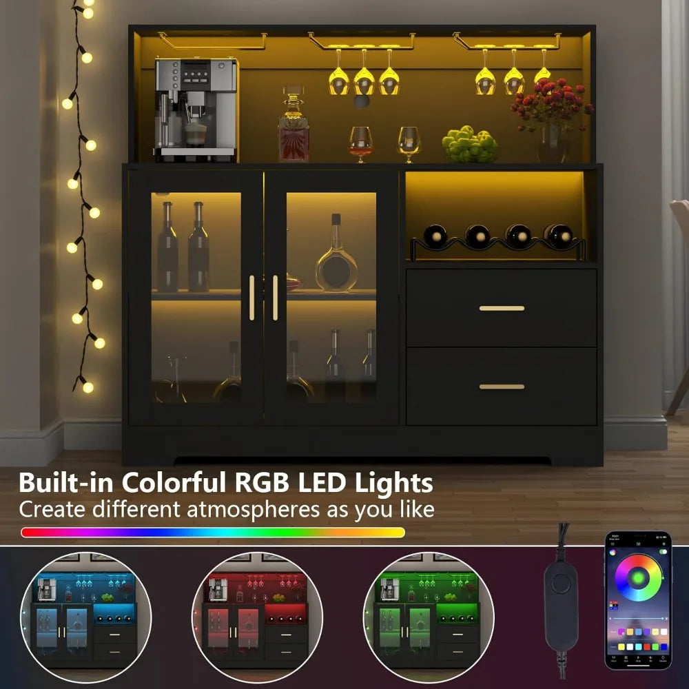 Everythings.Life Wine Bar Cabinet with LED Light Black