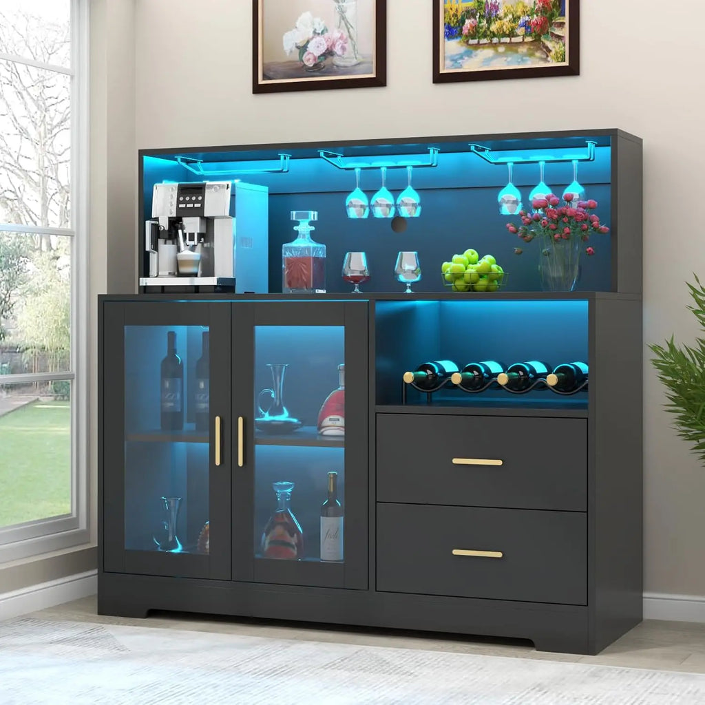 Everythings.Life Wine Bar Cabinet with LED Light Black