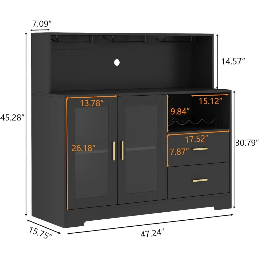 Everythings.Life Wine Bar Cabinet with LED Light Black