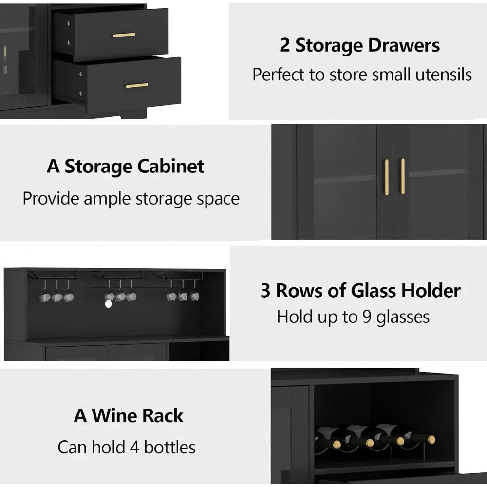 Everythings.Life Wine Bar Cabinet with LED Light Black