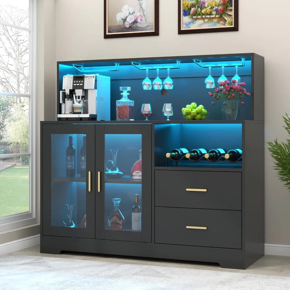 Everythings.Life Wine Bar Cabinet with LED Light Black