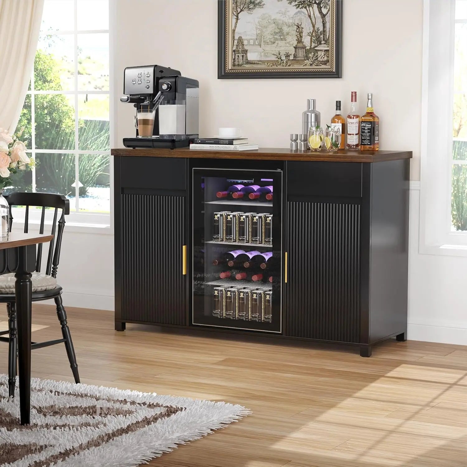 GDLF Large Coffee Bar Cabinet with Fridge Space, Mini Fridge Cabinet with Wine Storage, Buffet Sideboard Table for Home