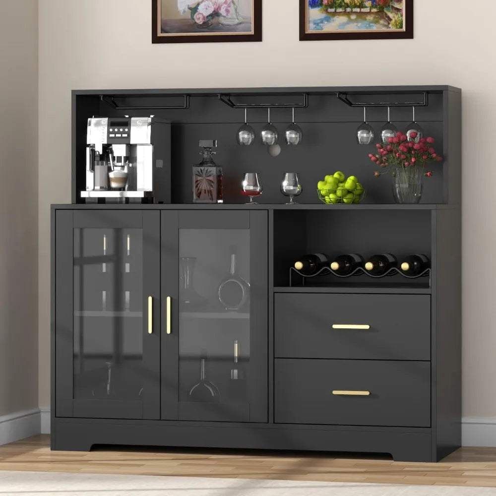 Everythings.Life Wine Bar Cabinet with LED Light Black